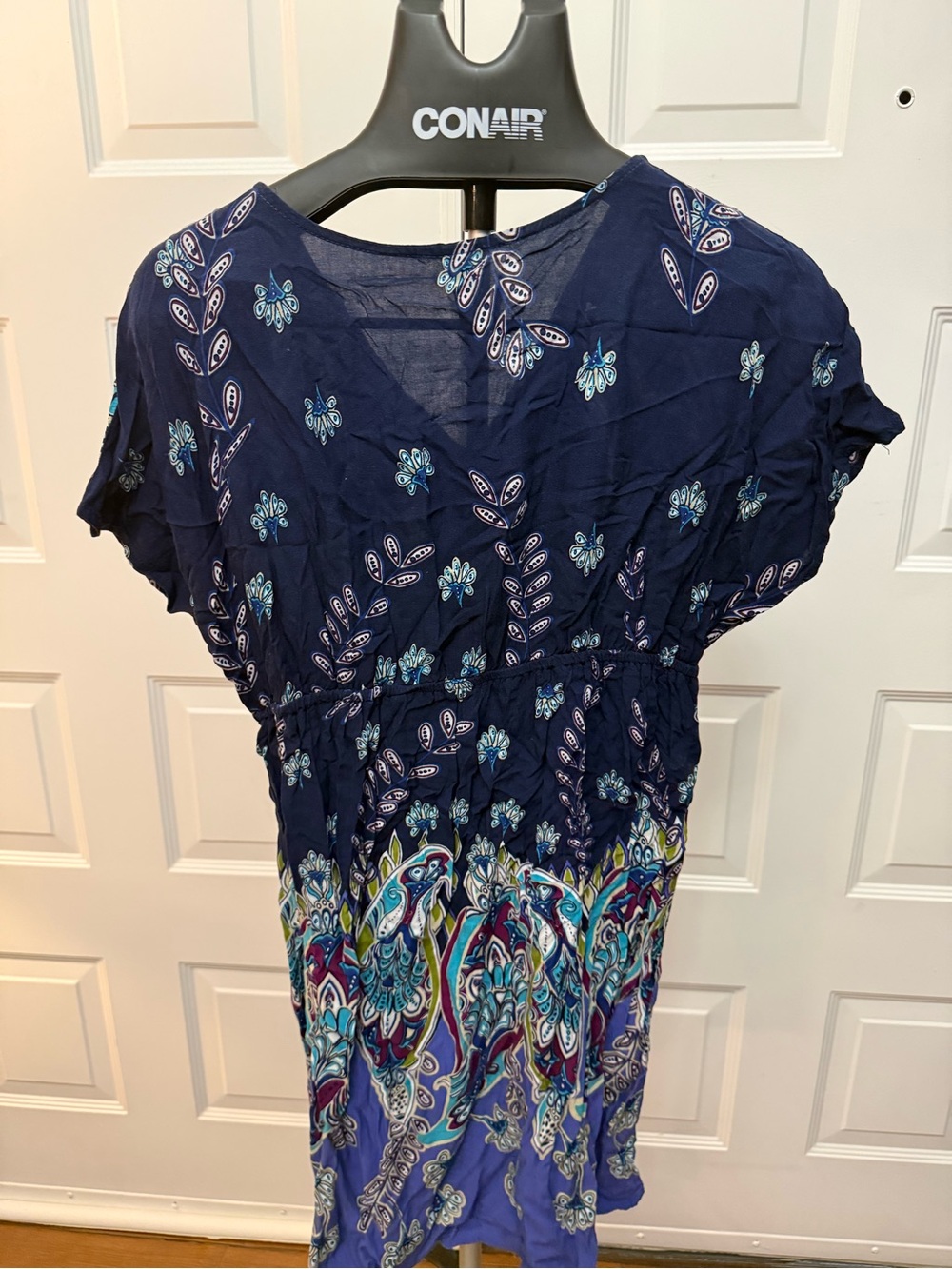 Xhilaration Navy, Teal & Purple Paisley V-Neck Midi Dress - Picture 2 of 3